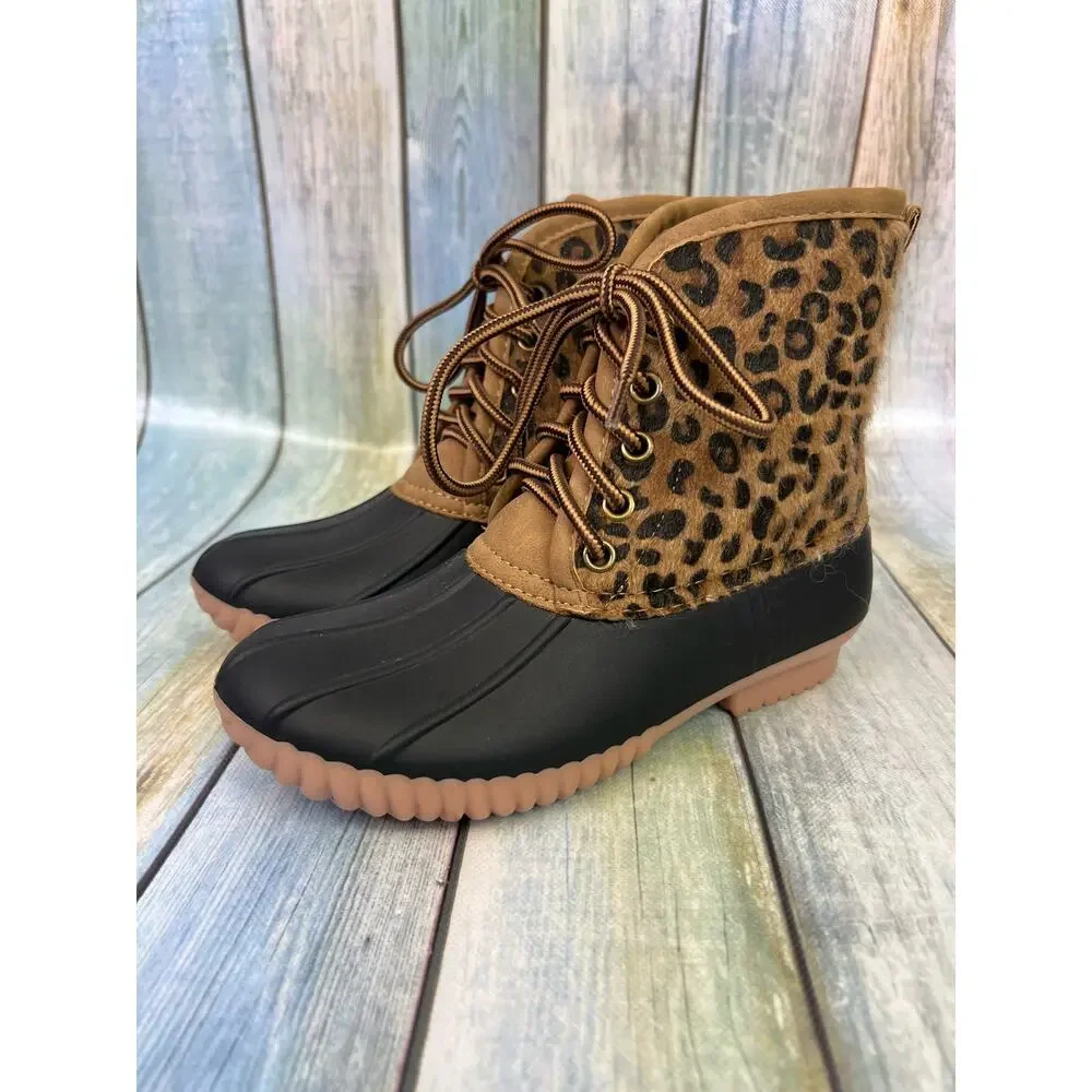 MarleyLilly Animal Print Rain Boots Size 13 Lace Up Winter Snow Boots